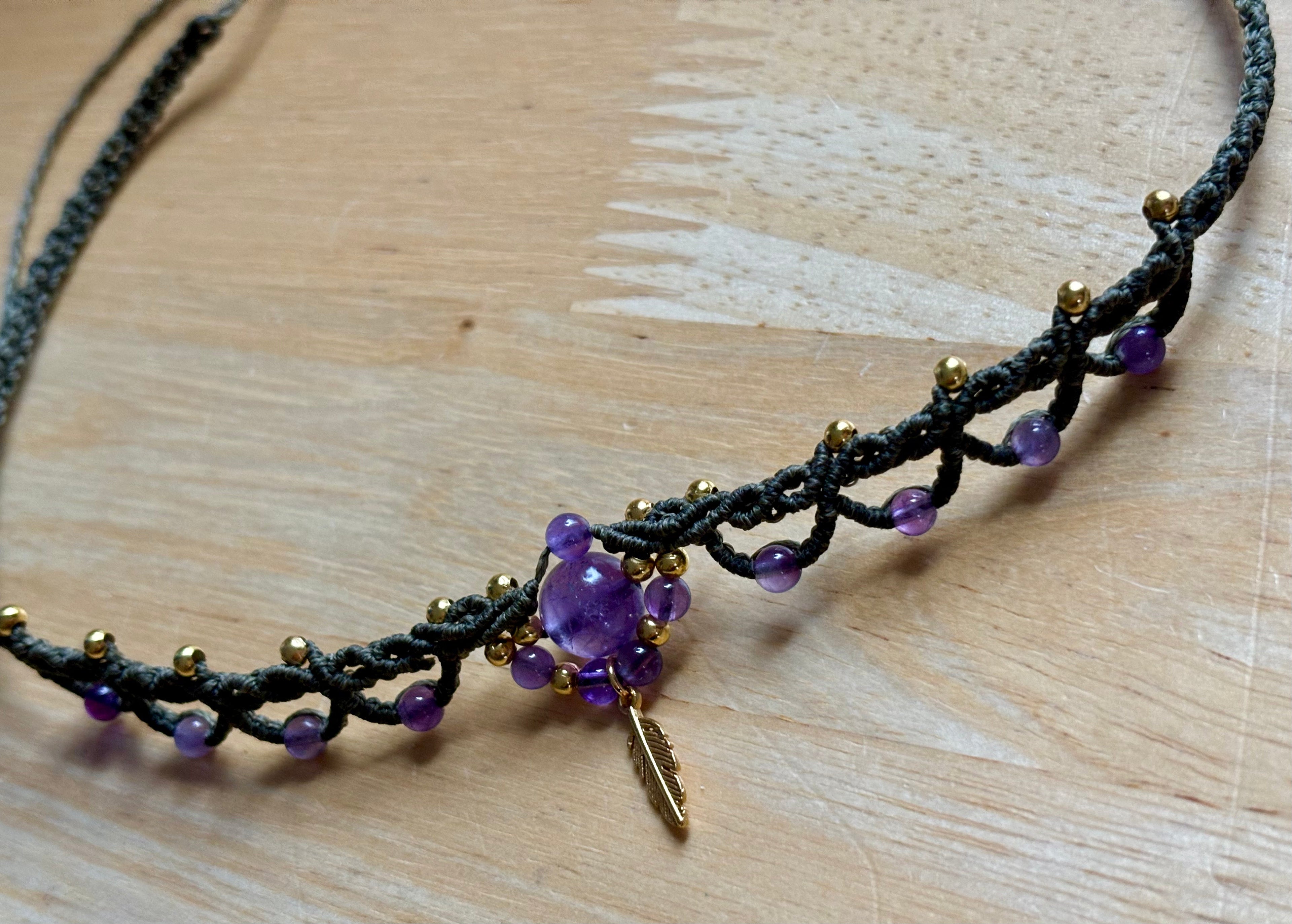 CO-037 - Choker améthyste - plume d