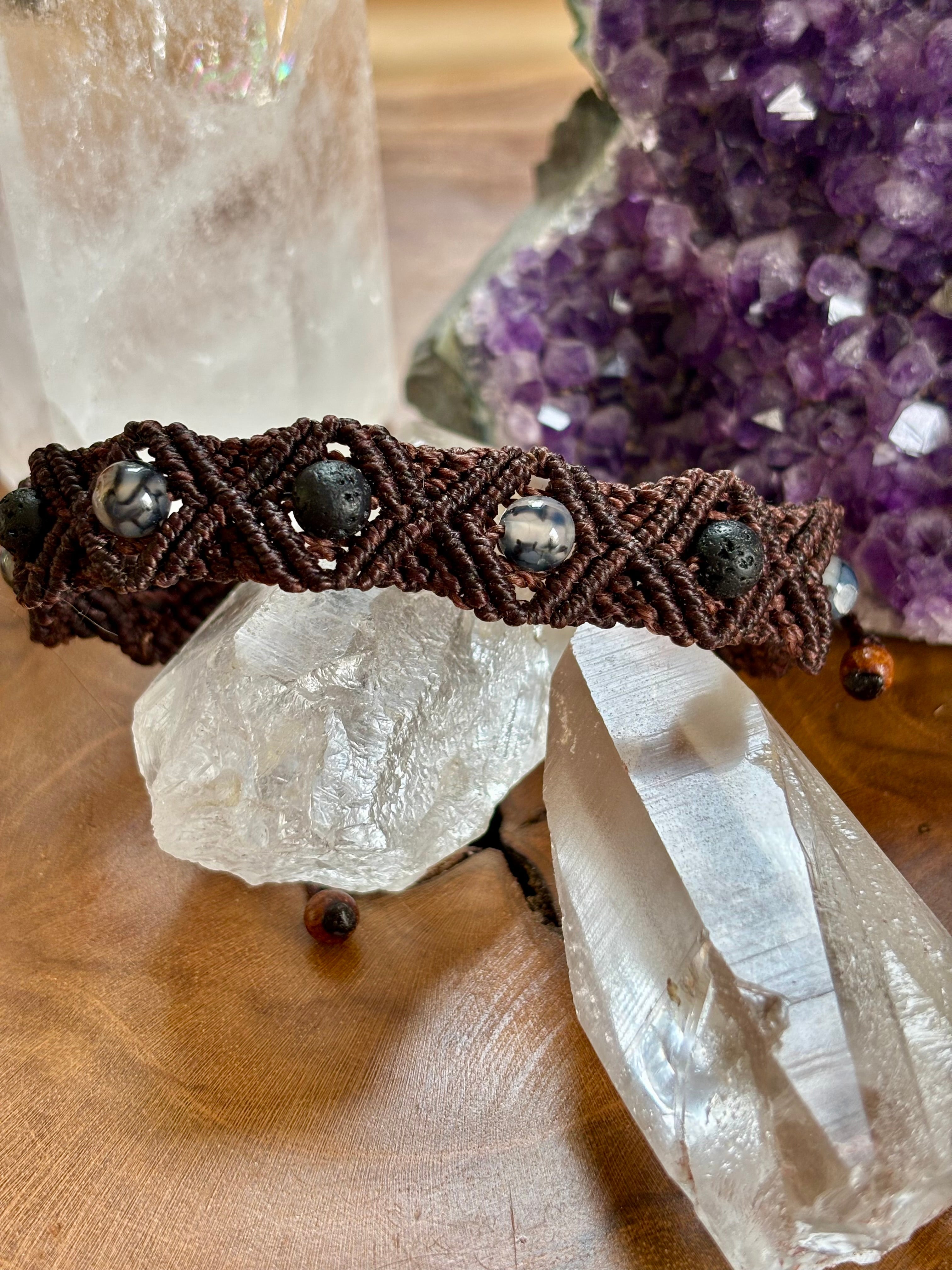 BR009 - "Losanges" - Volcanique / agate dragon - bijou diffuseur